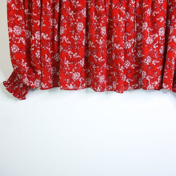 ROSE+OLIVE Red Cream Long Sleeve Floral Elastic Smocked Blouse - Size Small - Picture 7 of 14